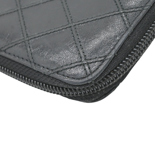 Black Quilted Lambskin Long Zip Around Wallet