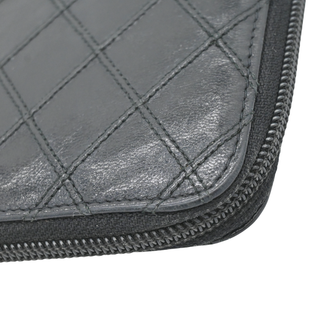 Black Quilted Lambskin Long Zip Around Wallet