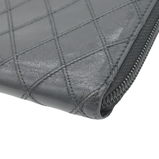 Black Quilted Lambskin Long Zip Around Wallet
