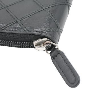 Black Quilted Lambskin Long Zip Around Wallet