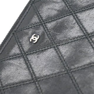Black Quilted Lambskin Long Zip Around Wallet