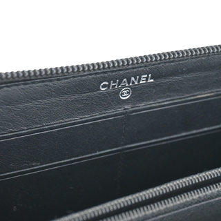 Black Quilted Lambskin Long Zip Around Wallet