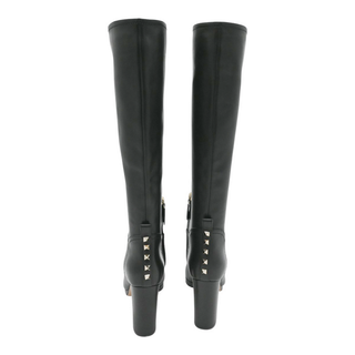 Black Leather Rockstud Boots