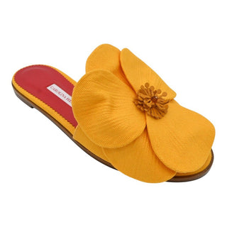 CAROLINA HERRERA | Yellow Floral Canvas Slide Sandals