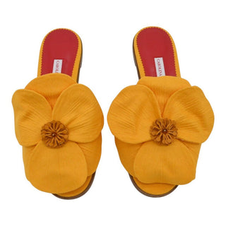 CAROLINA HERRERA | Yellow Floral Canvas Slide Sandals