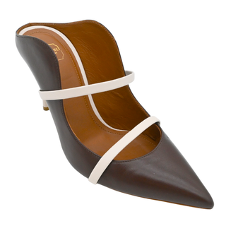Maureen Brown & Off-White Leather Pointed Toe Mule Pumps