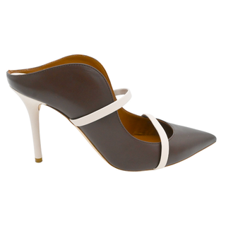 Maureen Brown & Off-White Leather Pointed Toe Mule Pumps