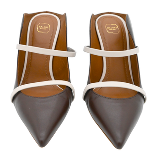 Maureen Brown & Off-White Leather Pointed Toe Mule Pumps
