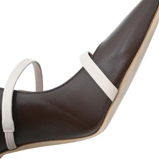 Maureen Brown & Off-White Leather Pointed Toe Mule Pumps