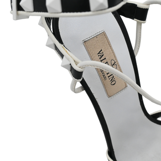 Rockstud Colorblock Leather T-Strap Heeled Sandals