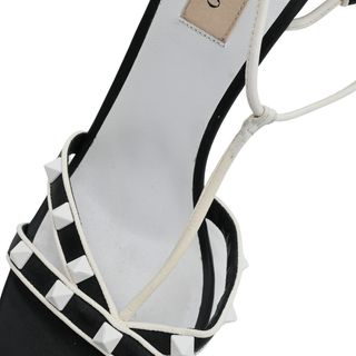 Rockstud Colorblock Leather T-Strap Heeled Sandals