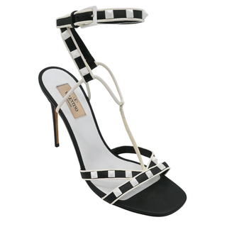 Rockstud Colorblock Leather T-Strap Heeled Sandals