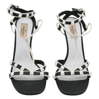 Rockstud Colorblock Leather T-Strap Heeled Sandals