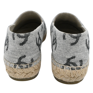CHANEL | CC Logo White & Black Printed Canvas Espadrille Flats