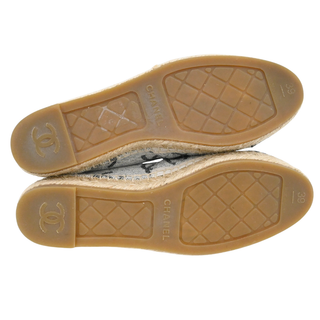 CHANEL | CC Logo White & Black Printed Canvas Espadrille Flats