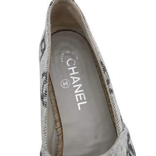 CHANEL | CC Logo White & Black Printed Canvas Espadrille Flats