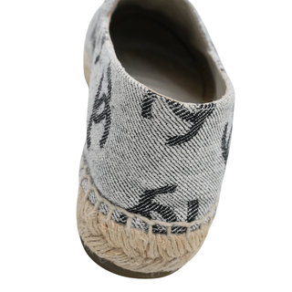 CHANEL | CC Logo White & Black Printed Canvas Espadrille Flats