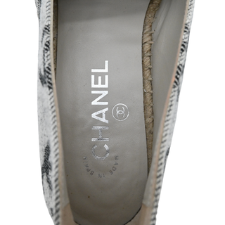 CHANEL | CC Logo White & Black Printed Canvas Espadrille Flats