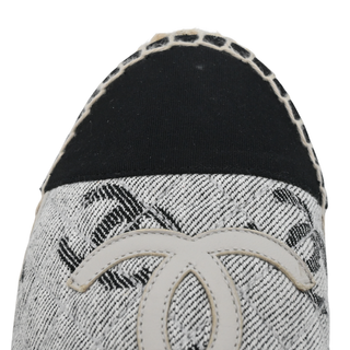 CHANEL | CC Logo White & Black Printed Canvas Espadrille Flats