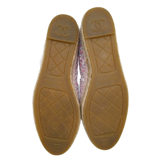 CHANEL | Metallic Gold CC Pink Multicolor Tweed Espadrille Flats