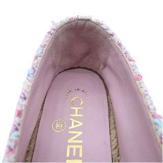 CHANEL | Metallic Gold CC Pink Multicolor Tweed Espadrille Flats