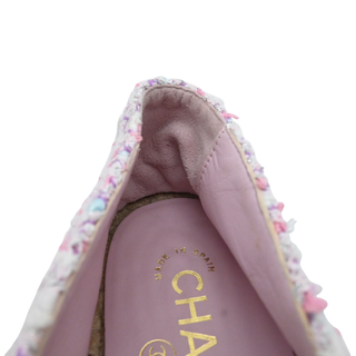 CHANEL | Metallic Gold CC Pink Multicolor Tweed Espadrille Flats