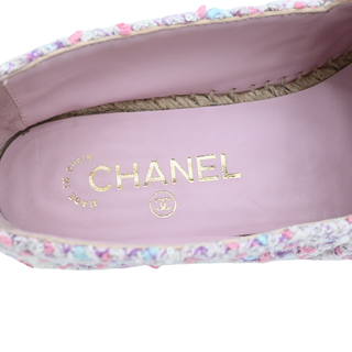 CHANEL | Metallic Gold CC Pink Multicolor Tweed Espadrille Flats