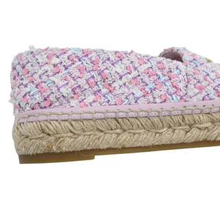 CHANEL | Metallic Gold CC Pink Multicolor Tweed Espadrille Flats