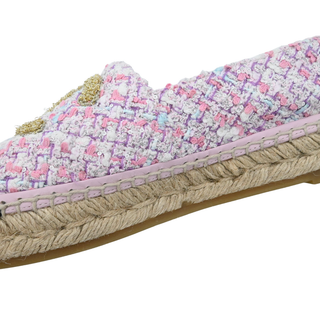 CHANEL | Metallic Gold CC Pink Multicolor Tweed Espadrille Flats