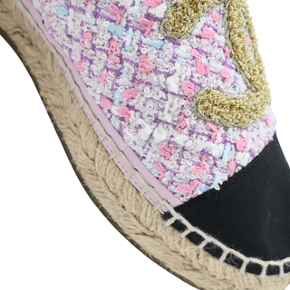 CHANEL | Metallic Gold CC Pink Multicolor Tweed Espadrille Flats