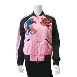 Tropical Silk-Satin Bomber Jacket