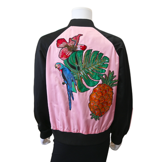 Tropical Silk-Satin Bomber Jacket