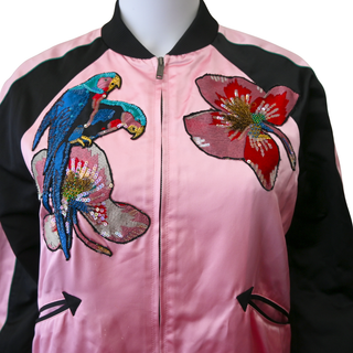 Tropical Silk-Satin Bomber Jacket