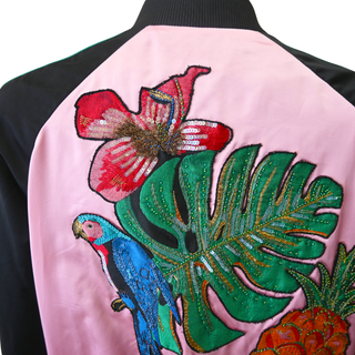 Tropical Silk-Satin Bomber Jacket