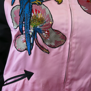 Tropical Silk-Satin Bomber Jacket