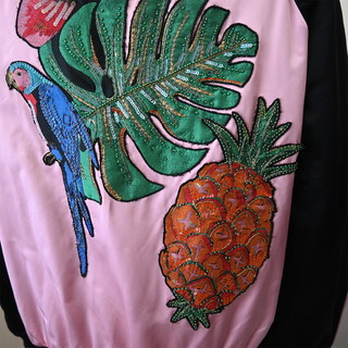 Tropical Silk-Satin Bomber Jacket
