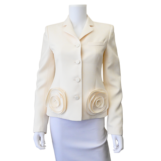 Floral Applique Ivory Wool-Blend Blazer