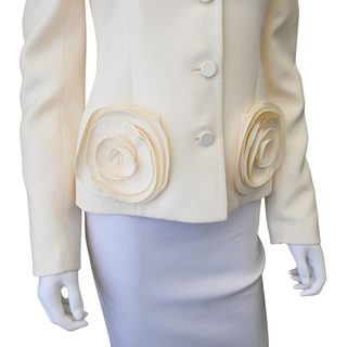 Floral Applique Ivory Wool-Blend Blazer