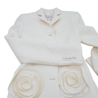 Floral Applique Ivory Wool-Blend Blazer