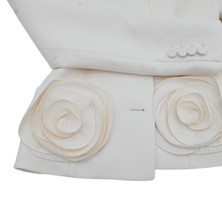 Floral Applique Ivory Wool-Blend Blazer