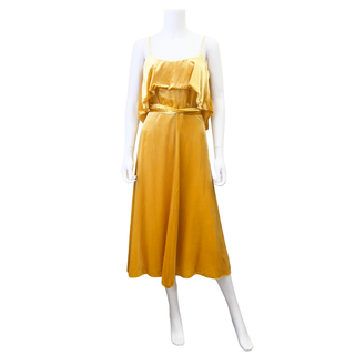 Crystal Embellished Ruffled Velvet Midi Dress