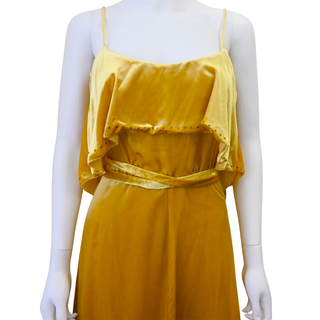 Crystal Embellished Ruffled Velvet Midi Dress