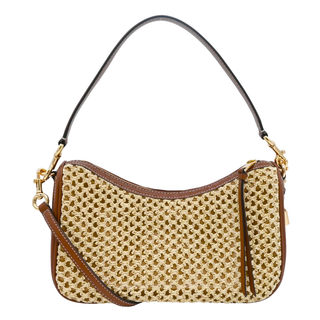 Woven Raffia Leather Trim Convertible Shoulder Bag