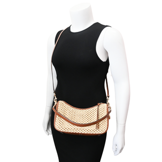 Woven Raffia Leather Trim Convertible Shoulder Bag