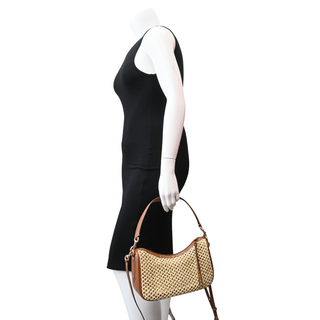 Woven Raffia Leather Trim Convertible Shoulder Bag