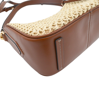 Woven Raffia Leather Trim Convertible Shoulder Bag