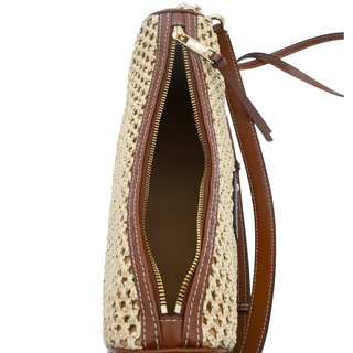 Woven Raffia Leather Trim Convertible Shoulder Bag