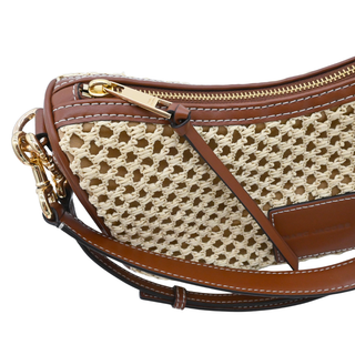 Woven Raffia Leather Trim Convertible Shoulder Bag