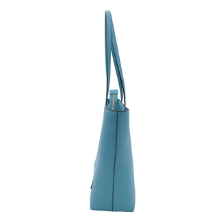 Light Blue Saffiano Leather Zip Top Tote Bag
