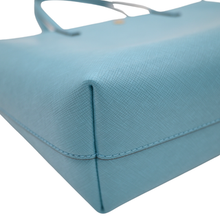 Light Blue Saffiano Leather Zip Top Tote Bag